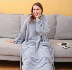 Manteau Sweat Plaid Longue en Gris