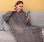 Manteau Sweat Plaid Long en Gris Foncé