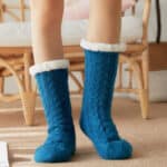Plaid Chausson Chaussette Femme en Couleur Bleue